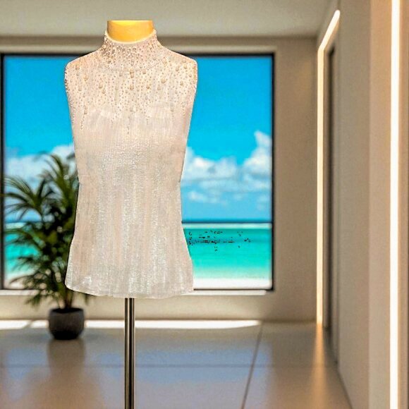 Once Again Pearl Sleeveless Turtleneck Top - Picture 1 of 5